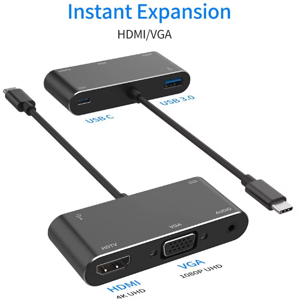 Hub USB-C HDMI VGA MacBook Pro – 5 Puertos USB 3.0 Audio - imagen 2