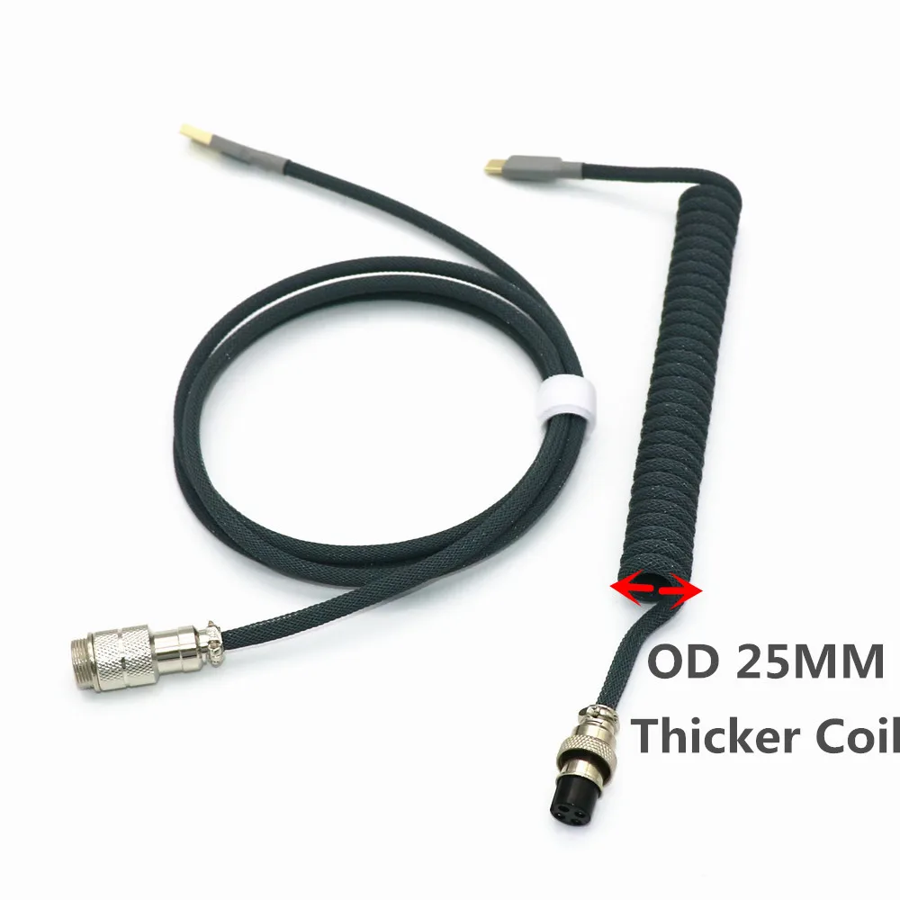 Cable en espiral más grueso OD 25MM, Cable en espiral, USB tipo C, elástico en forma de L, doble manga, Mini Micro GX16, Cable de aviador - imagen 3