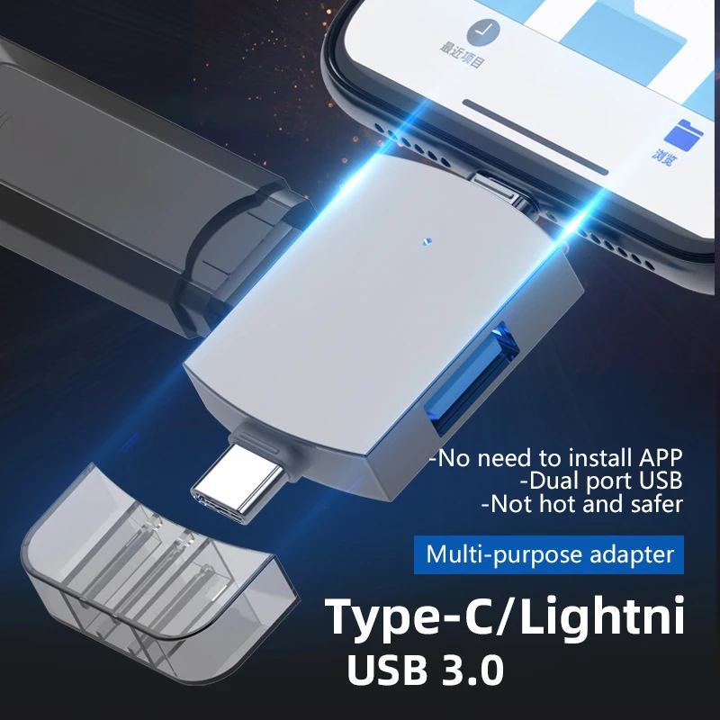 Adaptador USB OTG C54 3,0, unidad Flash portátil, ratón, teclado, auriculares, convertidor Compatible con teléfonos móviles Lightning tipo C