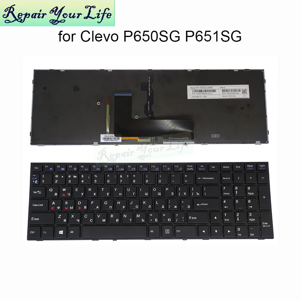 Teclado retroiluminado en inglés y ruso de EE. UU. para Clevo P650 P650SG P651SG P650SE P651SE P655SE teclado 6-80-P6500-013-1 MP-13H83USJ430B