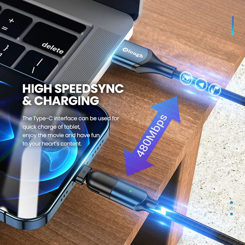 Elough-Cable USB tipo C giratorio 180, Cable Micro USB para Samsung, Xiaomi, Poco X3, Huawei 3A, Cable de carga rápida, Cable de datos - imagen 4