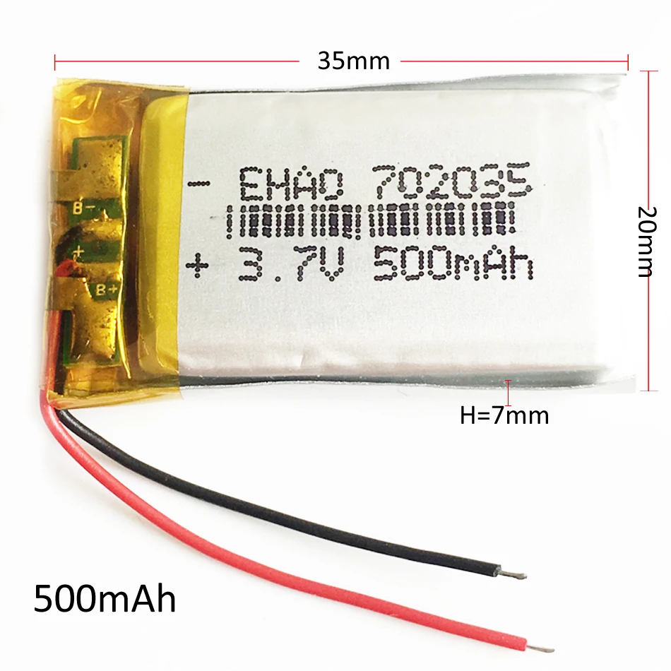 5 x PCS 3.7V 500mAh 702035   Batería recargable LiPo de polímero de litio para Mp3 GPS reloj inteligente altavoz cámara grabadora luz Led - imagen 2