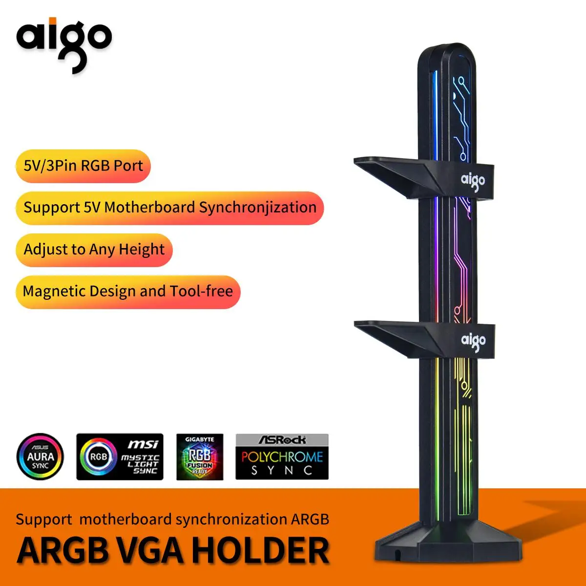 Soporte de tarjeta gráfica Aigo 3Pin5V Argb VGA soporte Jack caja de ordenador de escritorio tarjeta de vídeo GPU Kit de refrigeración por agua soporte - imagen 2
