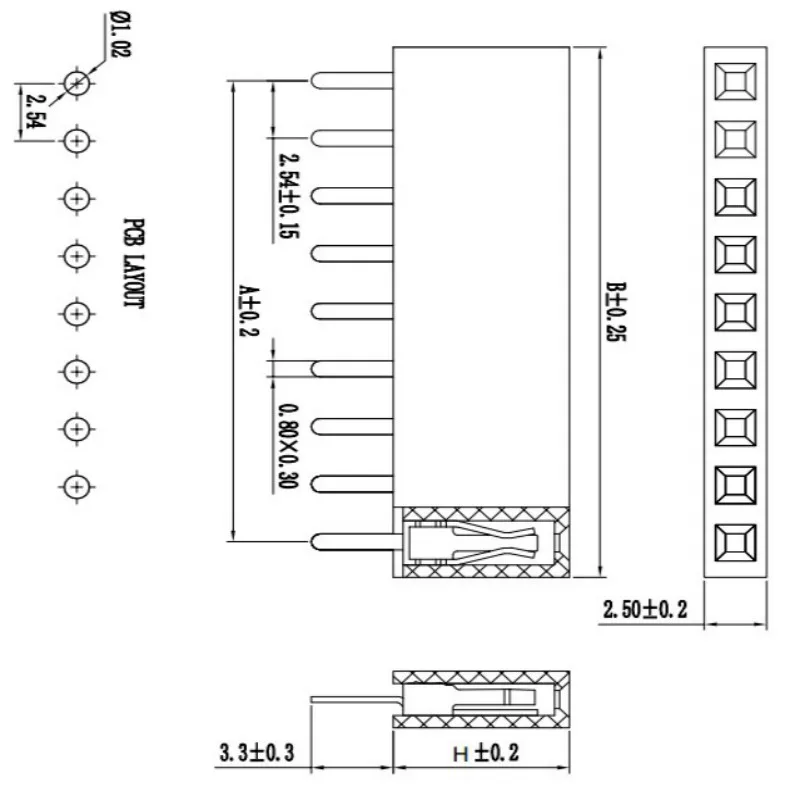 Cabezal hembra con pines rectos