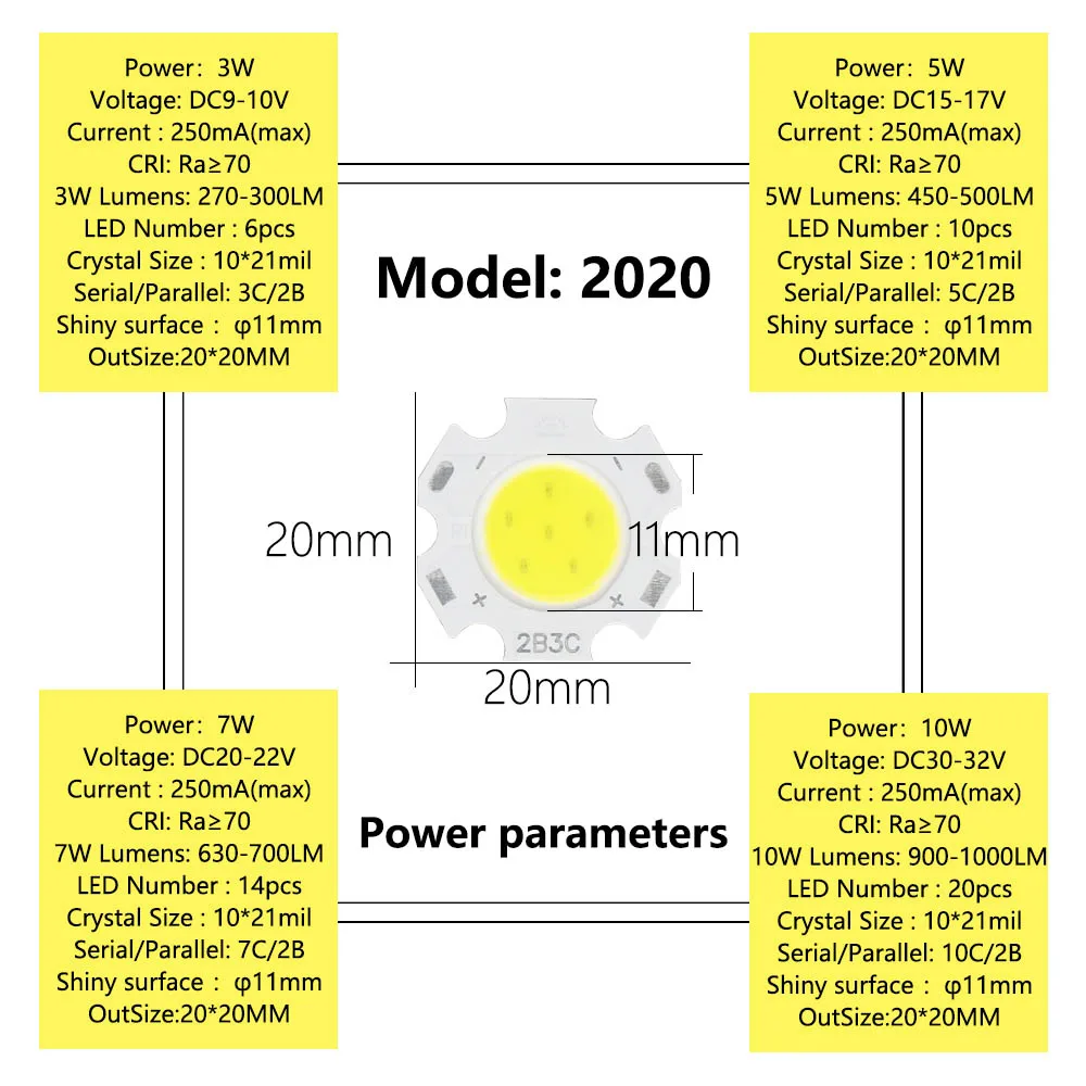 10 Uds. Por lote 3W 5W 7W 10W fuente de LED lámpara cuenta de alta potencia LED COB linterna bombilla de luz lámpara foco lámparas de luz abajo - imagen 3