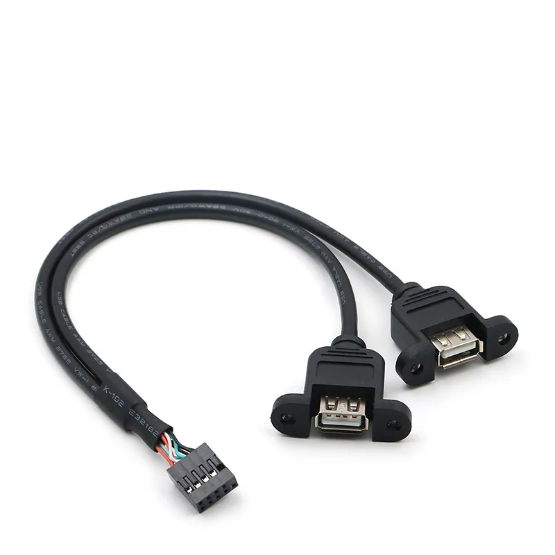 Placa base interna de 9 pines, paso de 2,54mm A puerto Dual USB 2,0 A, Cable de montaje en Panel de bloqueo de tornillo hembra, 30cm - imagen 2