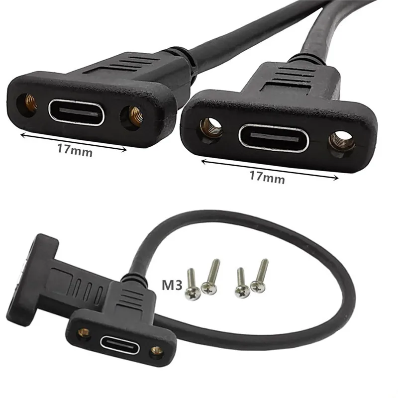 Cable de datos de extensión USB C tipo C hembra a hembra con orificio para tornillo de montaje en panel 0,3 m 0,6 m 1,0 m 1,8 m
