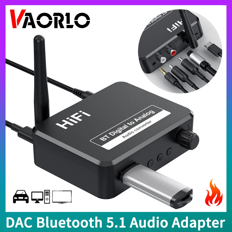 Receptor de Audio DAC Bluetooth 5,1, convertidor Digital a analógico, 3,5mm AUX RCA L/R U-Disk óptico estéreo Hifi 2 en 1, adaptador inalámbrico