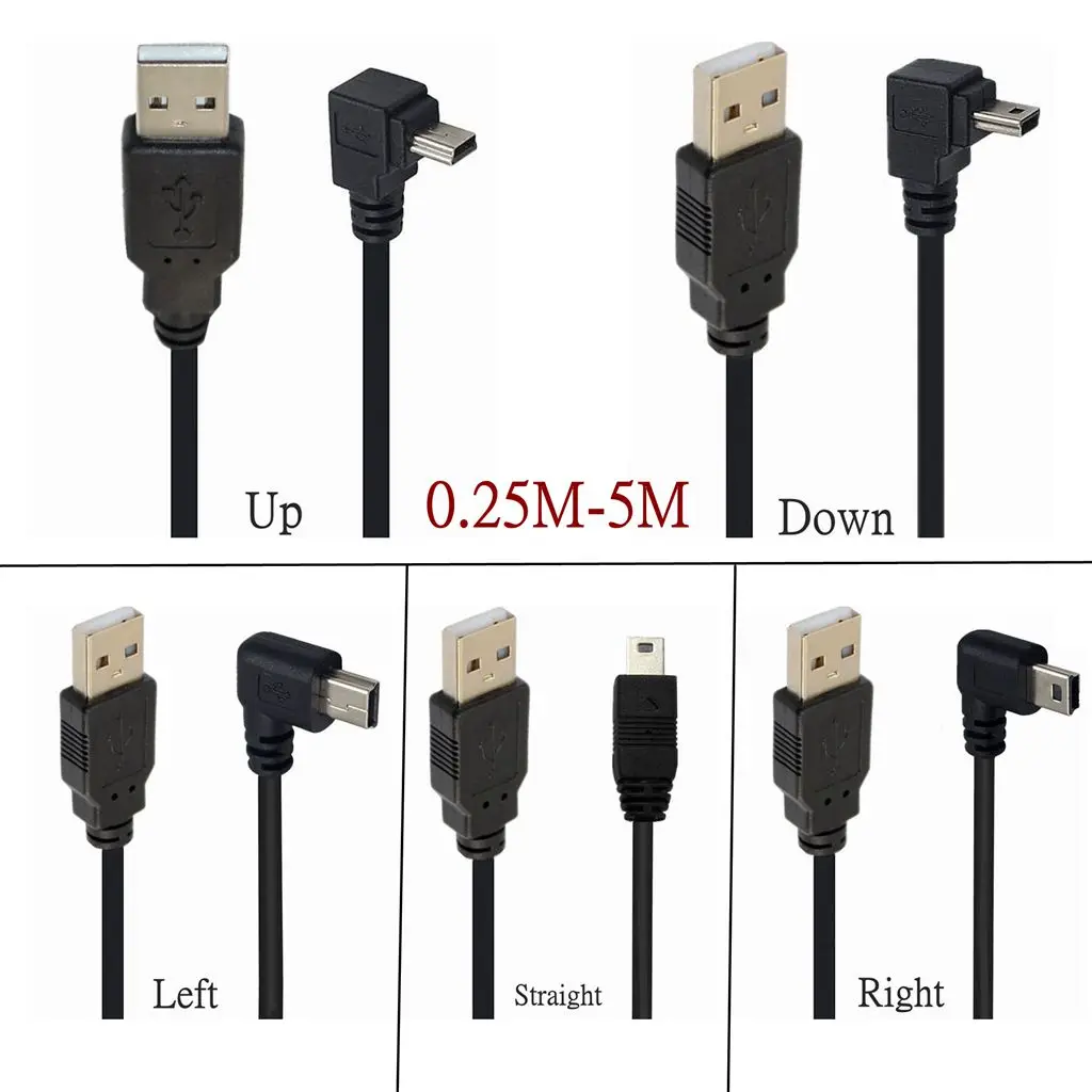 USB 2,0 tipo A a arriba abajo izquierda derecha en ángulo 90 grados Mini USB Cable de carga de sincronización de datos 0,25 m 0,5 m 1m 1,5 m 3m 5m - imagen 4