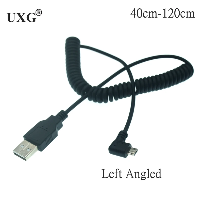 Micro Usb macho en ángulo recto de 90 grados a Usb macho, resorte en ángulo izquierdo/derecho, Cable elástico retráctil, sincronización de carga de datos, 100cm - imagen 5