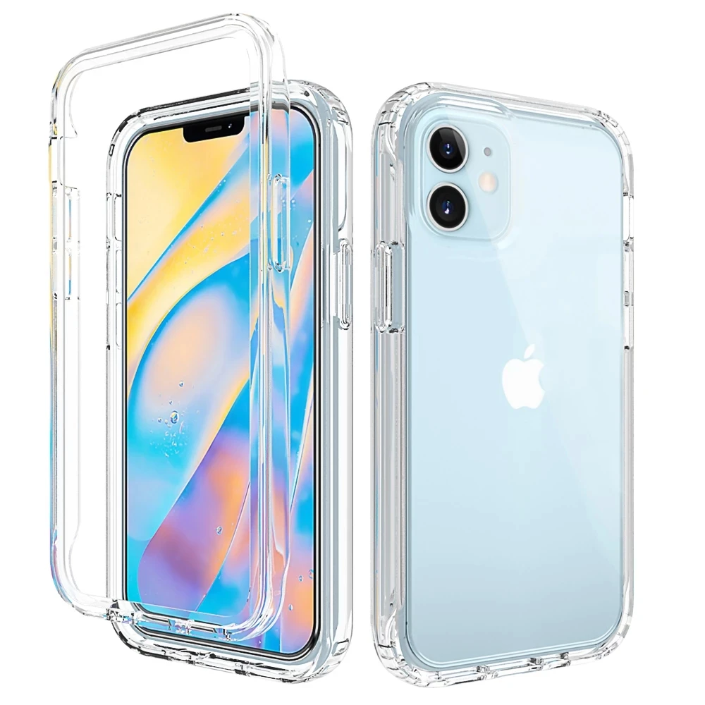 Funda trasera transparente de protección de silicona 2 en 1 a prueba de golpes para iPhone 16 15 13 12 11 14 Pro Max XR XS MAX X SE 6 7 8 Plus