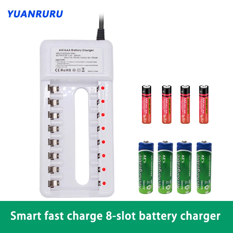 Cargador de batería Cargador USB Batería Cargador de batería multiranura AA/AAA Ni-MH/Ni-Cd Baterías recargables Enchufe de EE. UU./UE - imagen 2