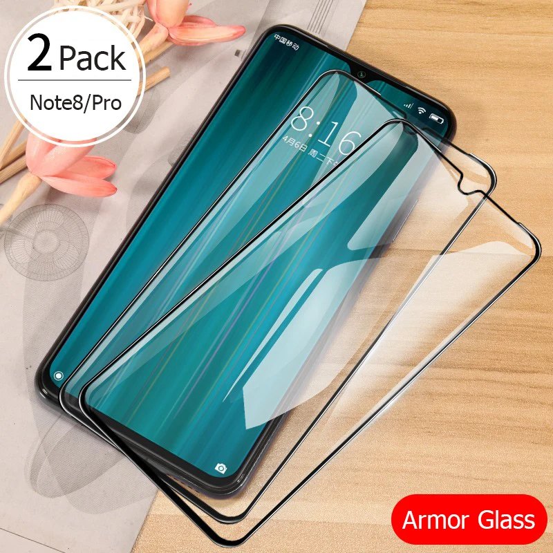 Vidrio templado para Xiaomi Redmi Note 8 Pro, cubierta completa de vidrio templado, protector, 2 uds.