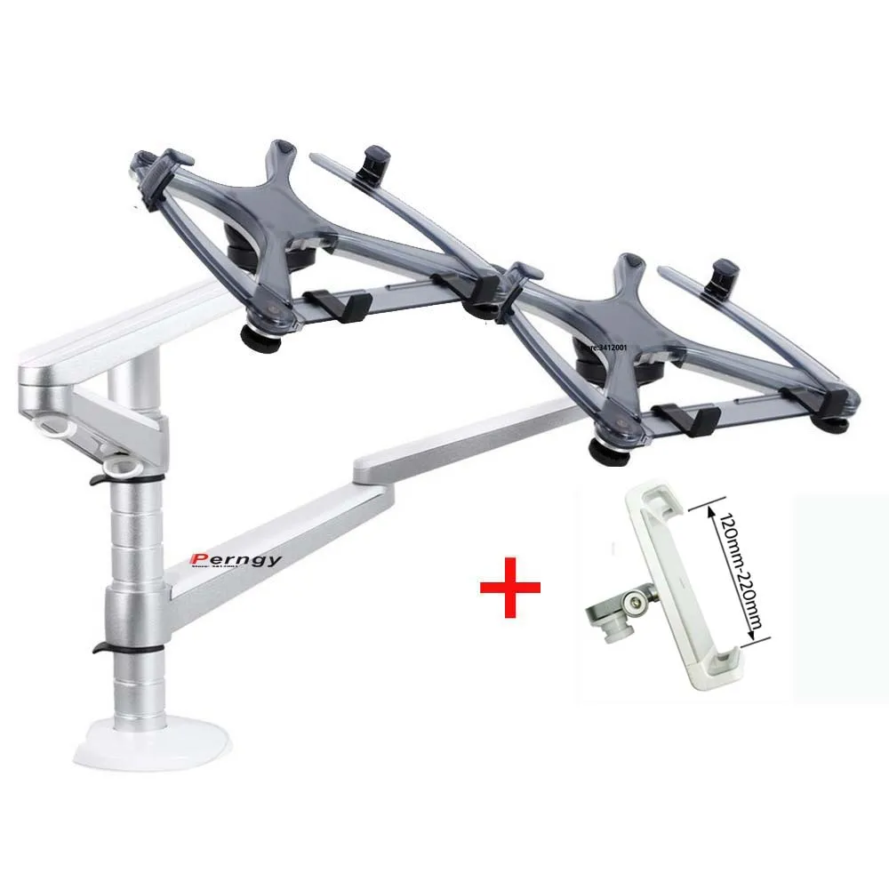 OA-11X soporte de escritorio de dos almohadillas de doble brazo multifuncional de aluminio de 10 "-15" soporte de mesa doble para ordenador portátil base de abrazadera 65mm - imagen 4