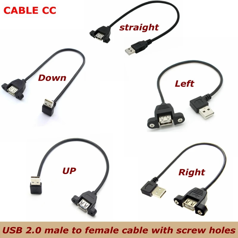 Cable mini USB 2,0 de extensión macho a hembra, ángulo recto, 90 grados, con orificio para tornillo de montaje en panel, cable de extensión para ordenador