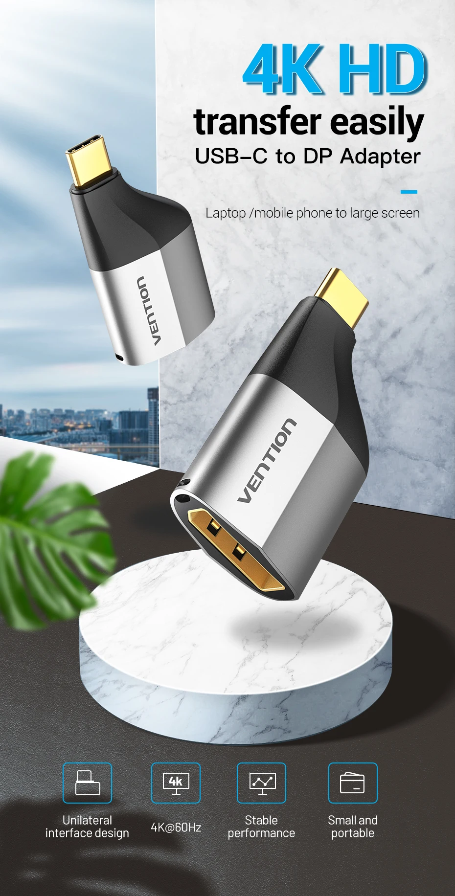 Adaptador USB C a DisplayPort - Conexión 4K HD