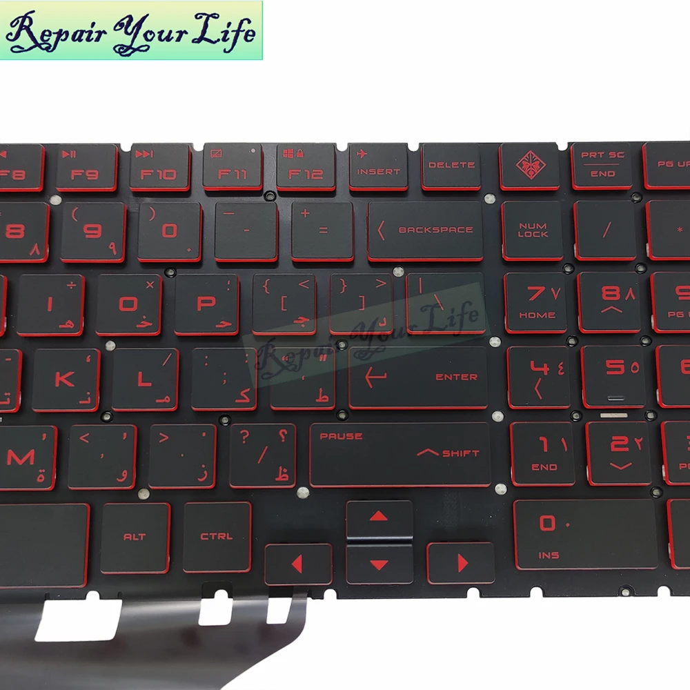 Teclado retroiluminado para HP OMEN 15 DC dc0002tx AR, diseño árabe, negro, teclas Rojas, NSK XP1BQ, piezas de ordenador portátil originales, nueva venta - imagen 4