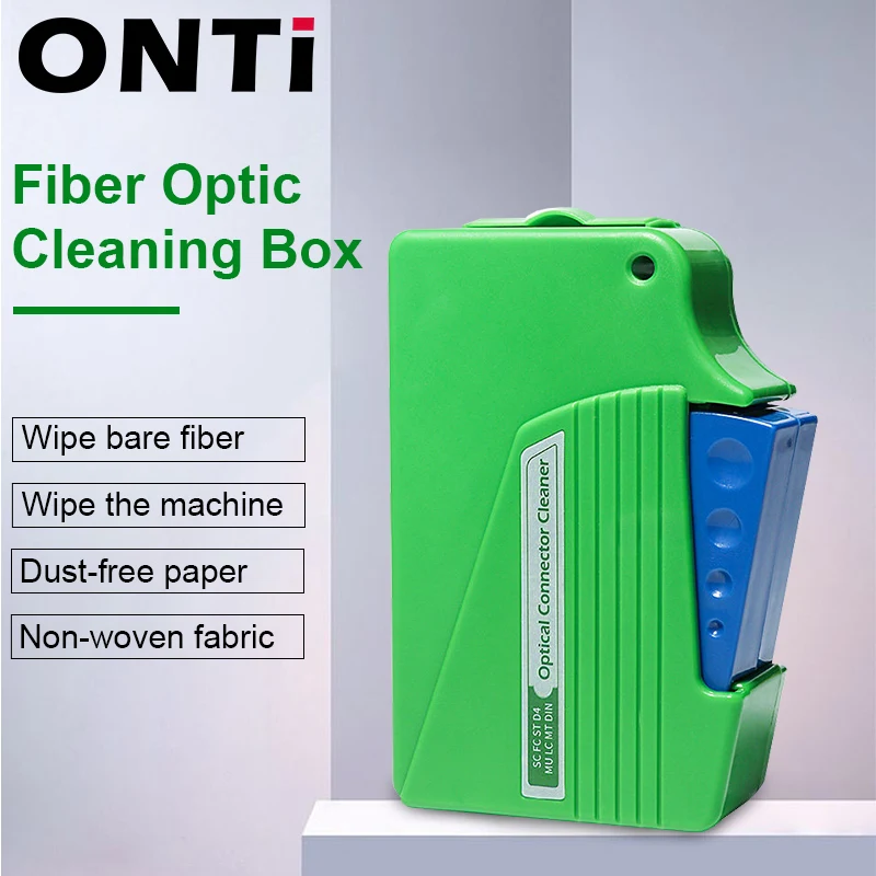ONTi-caja de limpieza facial de extremo de fibra, herramienta de limpieza de fibra, limpiador de Pigtail, Cassette Ftth, herramientas de limpieza de fibra óptica para SC/ST/FC