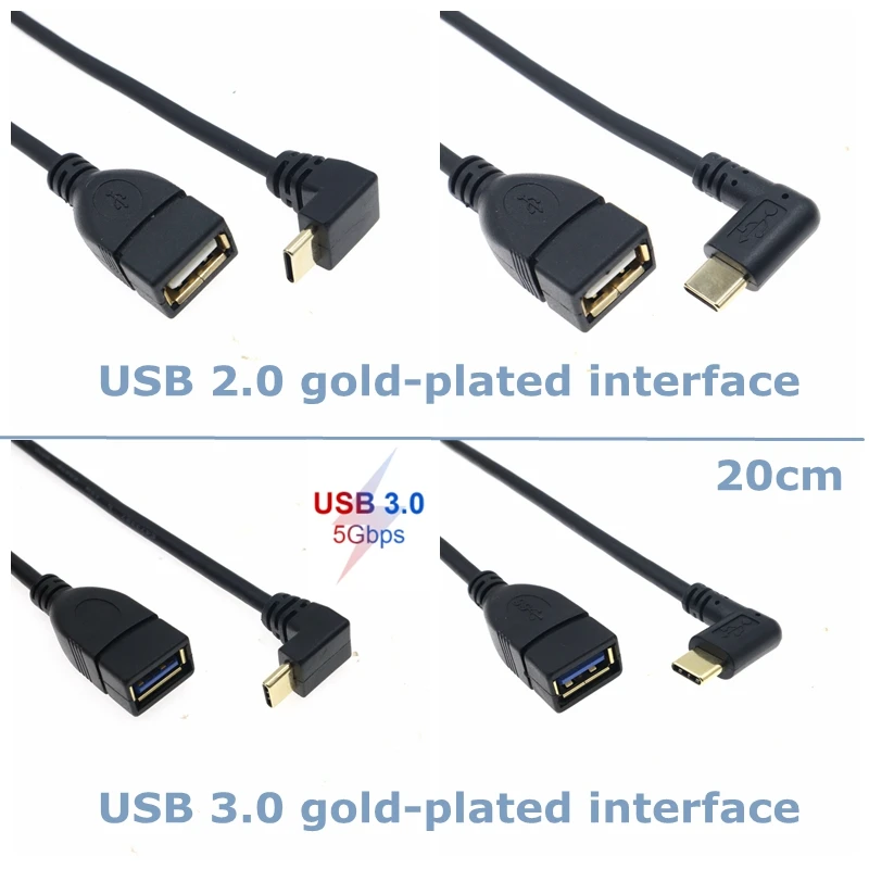 Cable adaptador OTG hembra de 5Gbps, ángulo de 90 grados, tipo C, USB 3,1, macho, para USB 3,0, para teléfonos móviles y tabletas - imagen 2