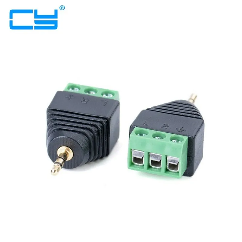Adaptador convertidor de terminal/conexión de tornillo para auriculares macho, Audio y vídeo estéreo macho de 2,5mm a 3 terminales de tornillo