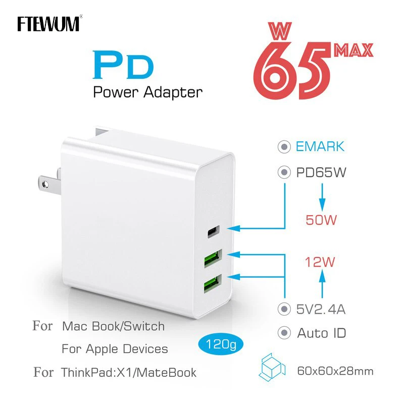 Cargador USB-C 65W PD Rápido para Portátil y Móvil - imagen 5