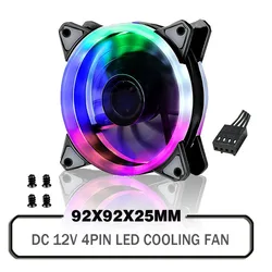 Ventilador LED 92mm 12V para PC Enfriamiento CPU GPU con 4 pines