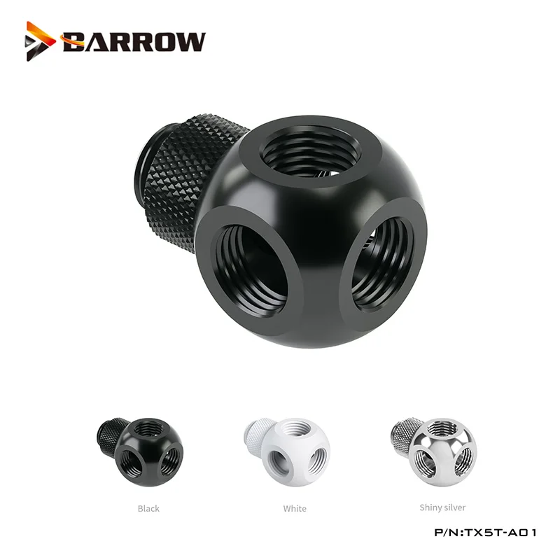 Barrow G1/4 "X4 360 conector divisor cúbico giratorio de 4 vías accesorios de enfriador de construcción de computadora, blanco negro plata, TX4T-A01 - imagen 2