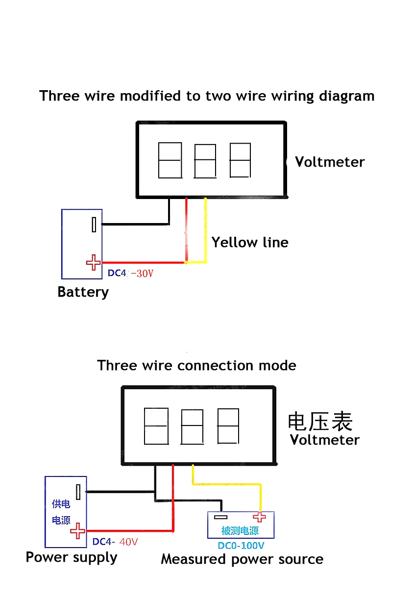 Voltímetro Digital con pantalla LED, medidor de voltaje, amperímetro de alta precisión, 2 cables, 0-30V / 3 cables, CC 0V-0,28 V, 0,36/100 pulgadas - imagen 2