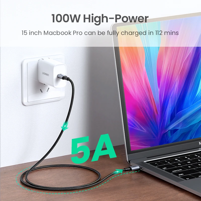 Ugreen-Cable USB tipo C a USB C para Samsung Galaxy S9 PD, cargador rápido de 100W, compatible con Macbook, carga rápida 4,0 - imagen 2