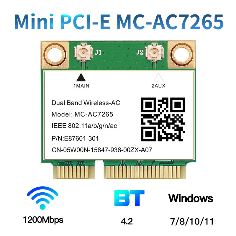 MC-AC7265 inalámbrico de 1200Mbps, media Mini tarjeta Wifi PCI-E, Bluetooth 4,2, 802.11ac, adaptador de doble banda 2,4G 5Ghz para ordenador portátil que 7260HMW