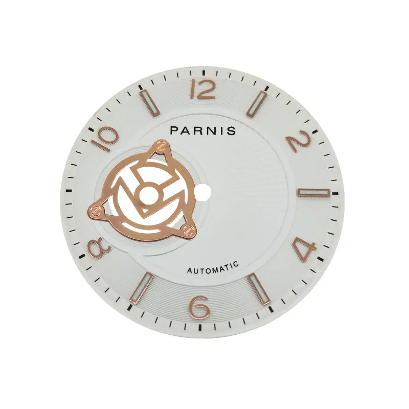 Esfera de reloj rosa de 36,5mm con luz verde para movimiento NH38, accesorios de reparación de repuesto opcionales, negro/blanco - imagen 3