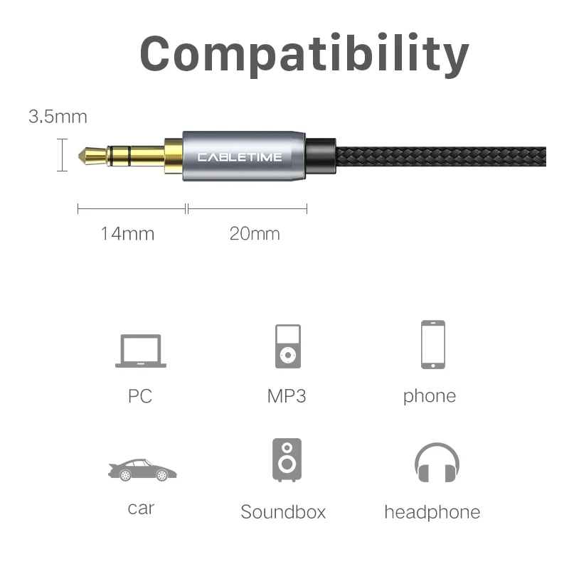 CABLETIME Jack 3,5 Cable de extensión auxiliar Jack auriculares actualización Cable de Audio gris M/F para coche portátil Mini PC TV Xiaomi Huawei - imagen 5