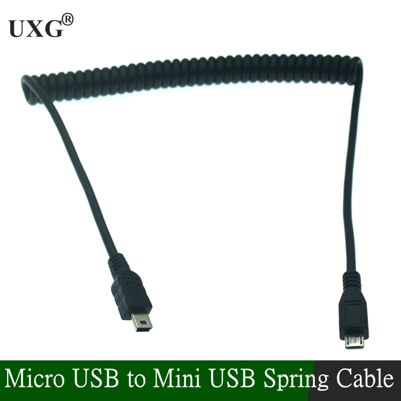 Micro USB B 5 Pines Macho Mini USB B 5 Pines Macho Adaptador Espiral Cable Carga Datos 3 Pies