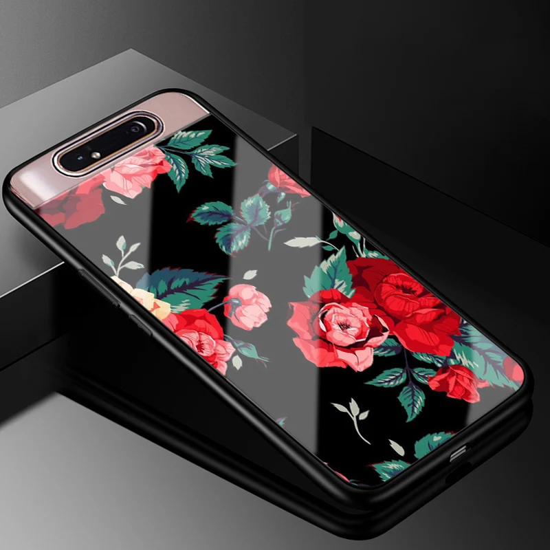 Funda de teléfono de vidrio duro para Samsung Galaxy A80, carcasa de TPU negra, parachoques para Samsung A80 Galaxy A80 A 80 2019, A805 - imagen 2