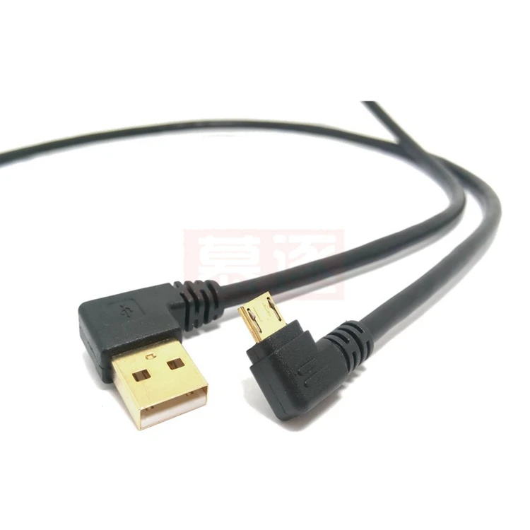 Cable de carga USB 2,0 chapado en oro, 15CM-1m, ángulo recto, esquina izquierda, macho, 90 grados, sincronización de datos, tarjeta de Cable de carga Micro - imagen 4