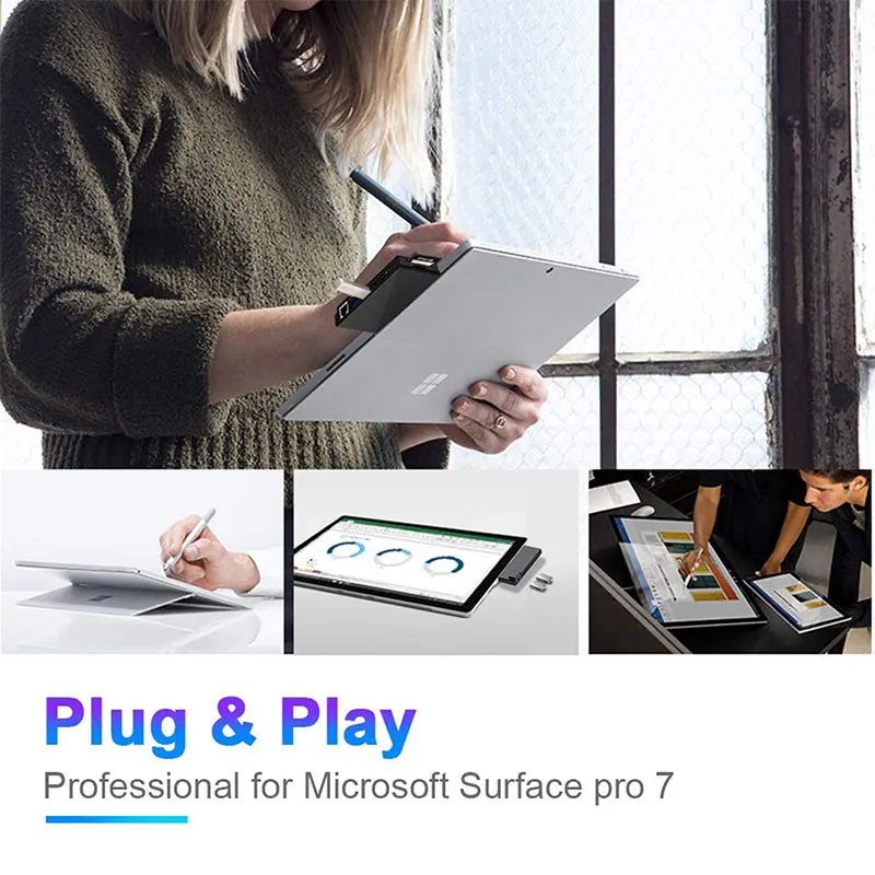 HUB USB C para Microsoft Surface Pro 7, base adaptadora con concentrador multipuerto USB 3,1 a HDMI 4K 100Mb RJ45 PD, divisor para conectar TV - imagen 5