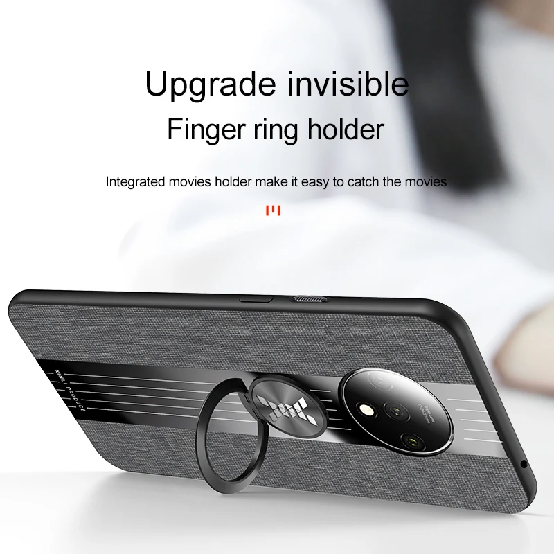 Para OnePlus 7T funda de lujo de tela dura con soporte de anillo imán funda protectora trasera delgada para one plus 7t oneplus 7T 1 + 7t - imagen 4
