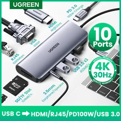 UGREEN Hub USB-C 10 en 1 HDMI 4K USB3.0 VGA PD 100W 3,5mm SD TF