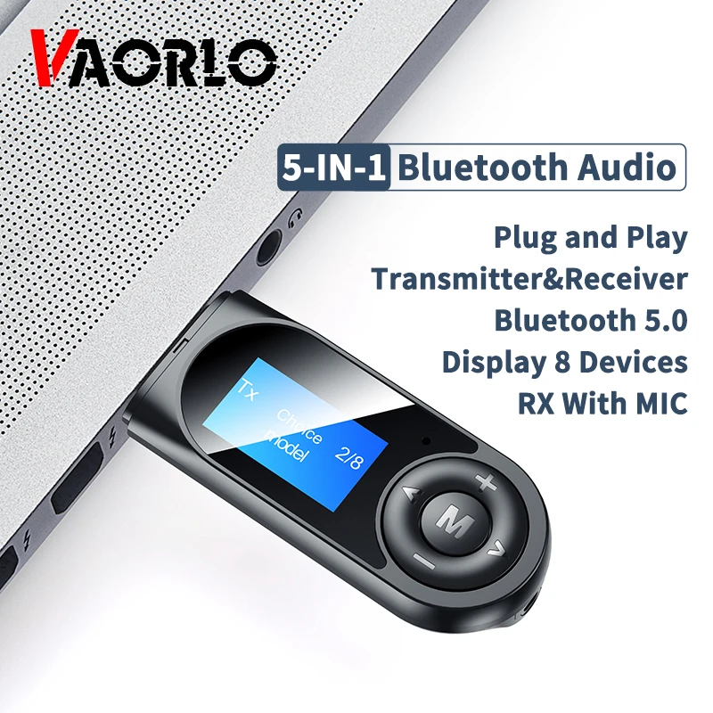 VAORLO-receptor de Audio con micrófono para TV, PC, estéreo, USB 5,0 MM, AUX, RCA, adaptador inalámbrico, pantalla LCD, Bluetooth 3,5, nuevo - imagen 2