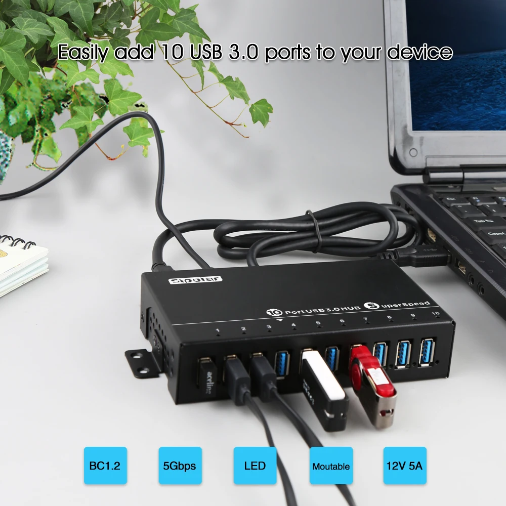 Sipolar A-103 Hub USB 3.0 Ultra Alta Velocidad Cargador Multipuerto - imagen 5