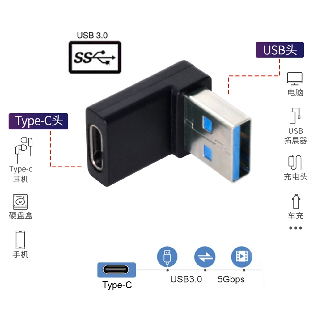 USB-C tipo C Weibliche 90 grados Nach Unten Abgewinkelt USB 3,0 A Stecker Kama adaptador hin portátil de escritorio - imagen 5