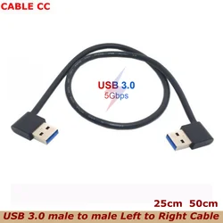 Cable USB 3.0 Tipo A Macho 90° Izquierda-Derecha, Duradero Premium
