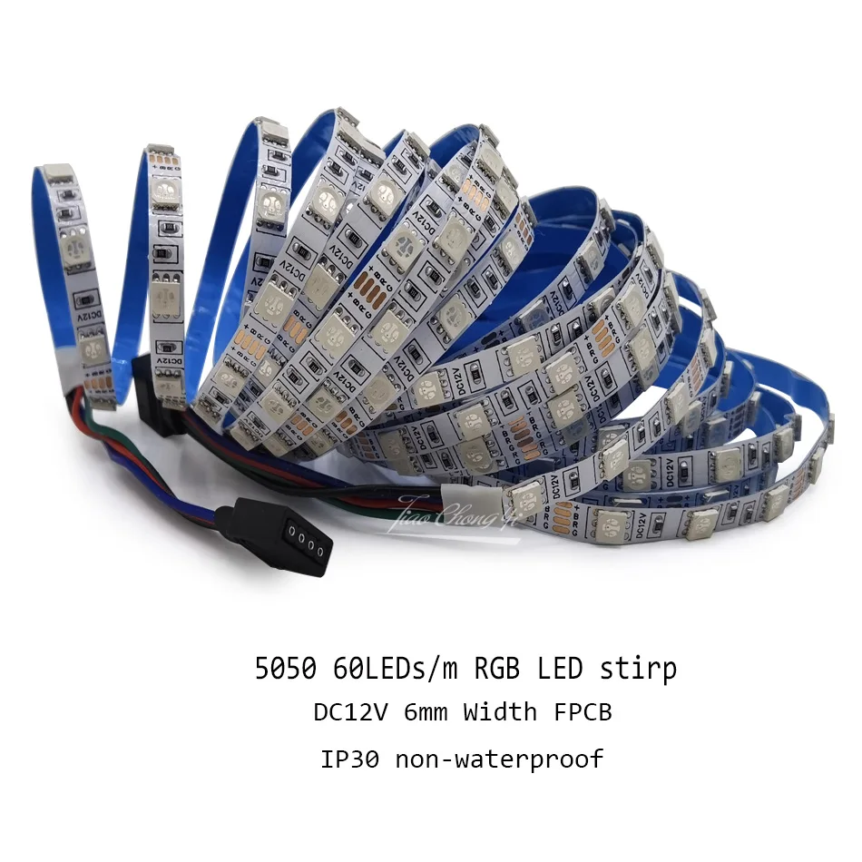 Tira de luces LED 5050 RGB DC12V 60LEDs/m de 6mm de ancho, tira de luz RGB Flexible de ahorro de energía para fondo de TV, pared interior, Hotel, 1-5m - imagen 3