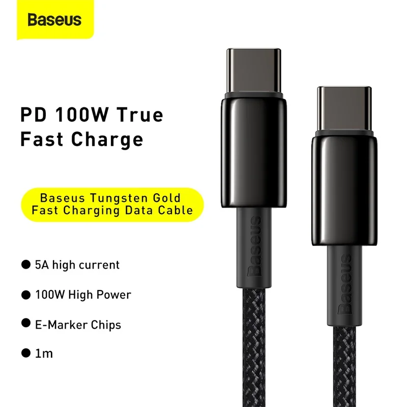 Baseus-Cable USB tipo C de carga rápida, Cable de datos PD de 100W, QC4.0, 3,0 USB-C, para Macbook, Samsung S9, Xiaomi Poco X3 y Huawei - imagen 5