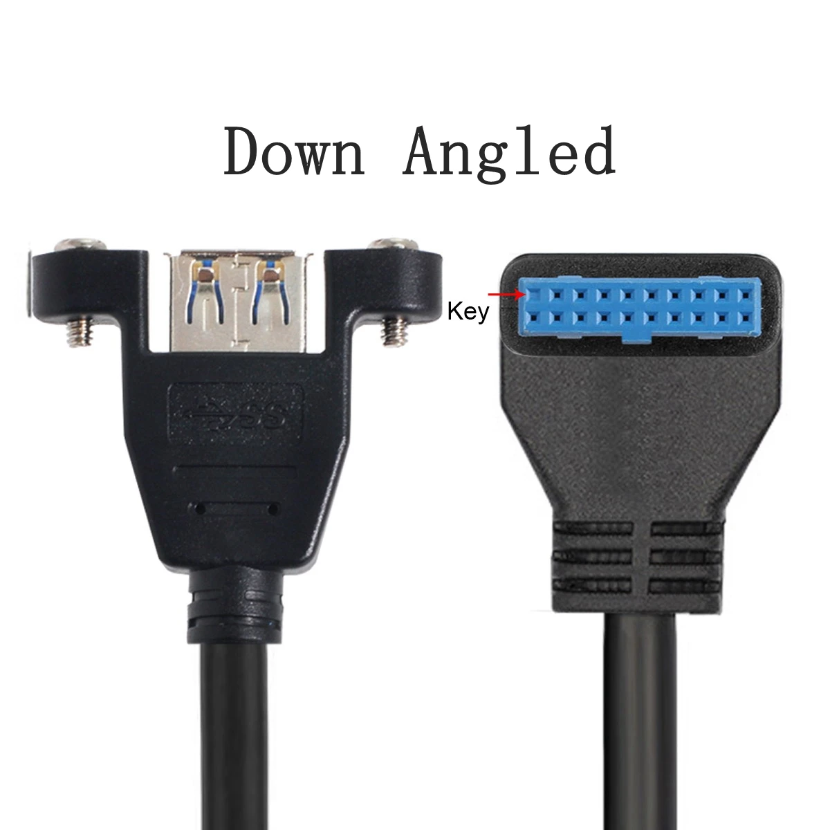USB 3,0 con ángulo de 90 grados, puerto único, tornillo hembra, tipo de montaje A arriba y abajo, placa base con ángulo de 20 pines, Cable de cabezal de 25cm - imagen 2