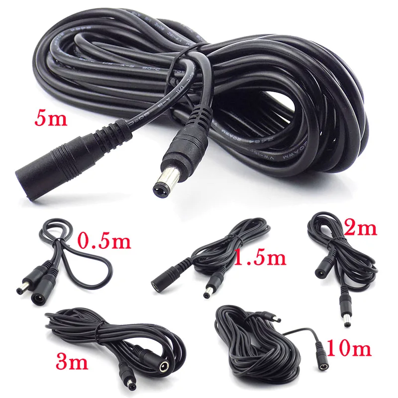 Adaptador de Cable de extensión de alimentación de CC CCTV, enchufe hembra a macho, 12V, 5,5mm x 2,1mm para cables de extensión de potencia de cámara
