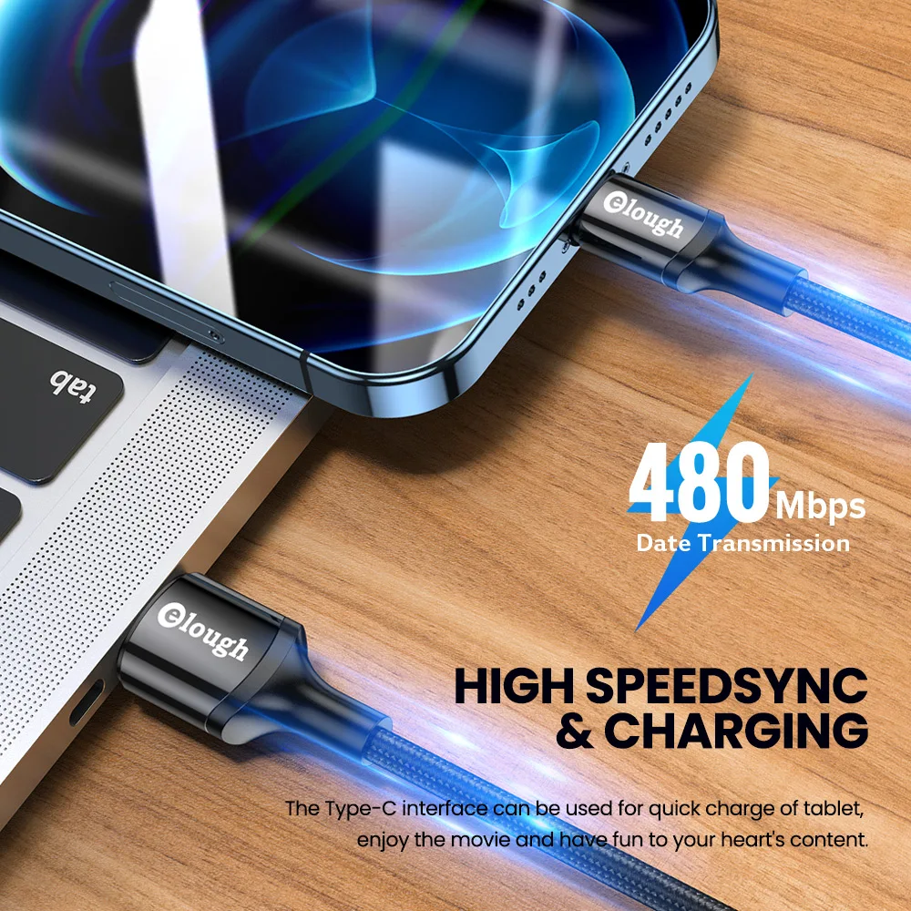 Elough-Cable USB tipo C de carga rápida para móvil, Cable de datos de 3A para Samsung Xiaomo 11, Huawei Poco, cargador tipo C - imagen 4