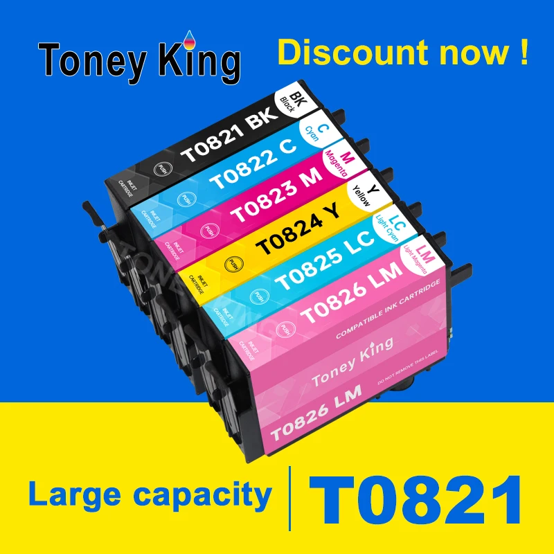Toney King T0821 - T0826 Ink Cartridge For Epson Stylus Photo R270 R290 R390 RX590 RX610 RX690 TX659 TX720WD TX800FW Printer