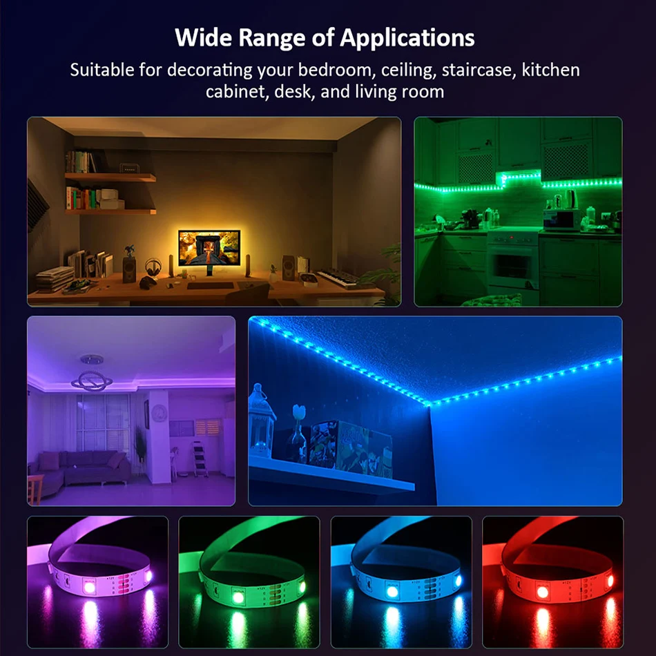 Tira de luces LED 5050 RGB DC12V 60LEDs/m de 6mm de ancho, tira de luz RGB Flexible de ahorro de energía para fondo de TV, pared interior, Hotel, 1-5m - imagen 5