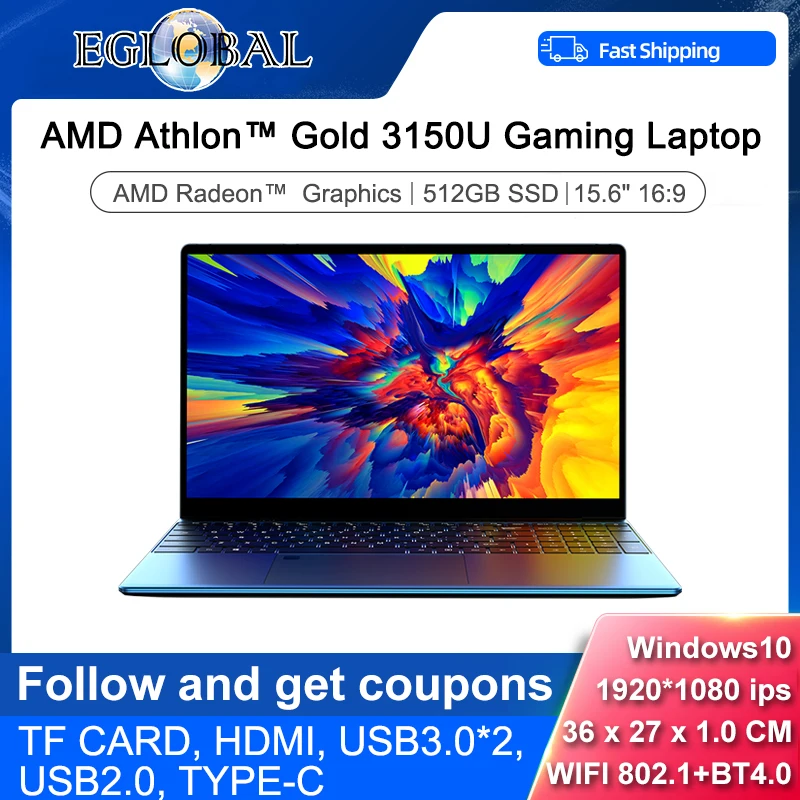 Eglobal-ordenador portátil para videojuegos, Ultrabook AMD 3150U, 32 GB de RAM, MAX, M.2, MVNE, SSD, teclado, identificación de huellas dactilares, BT4.0, 15,6 pulgadas - imagen 2